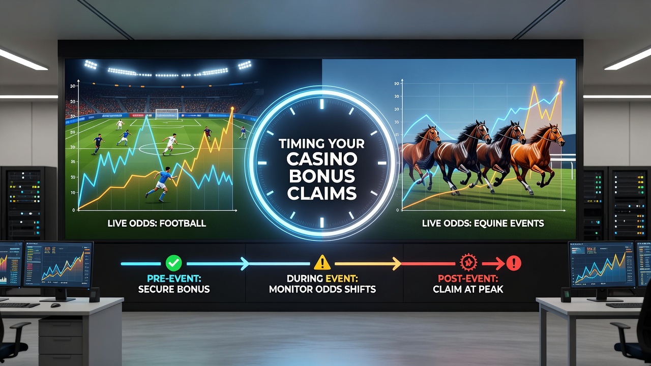Horse racing live odds dashboard alongside casino bonus claim interface on a unified digital platform